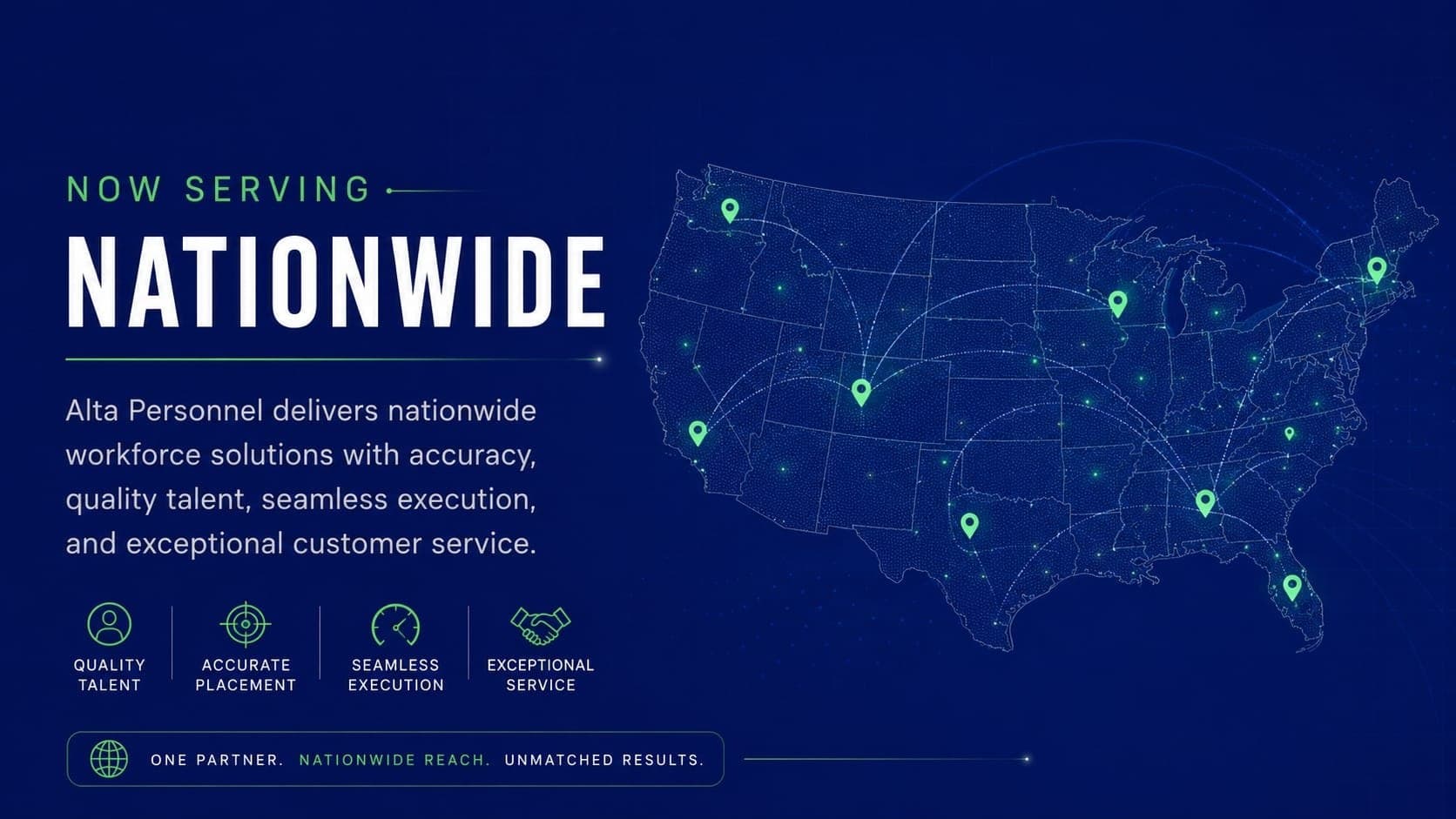 Now Serving Nationwide, Alta Personnel delivers nationwide workforce solutions with accuracy, quality talent, seamless execution, and exceptional customer service